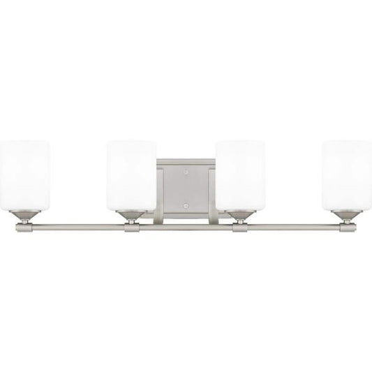 Darlington 29.5 in. 4-Light Brushed Nickel Vanity Light with Frosted Opal Glass Shades