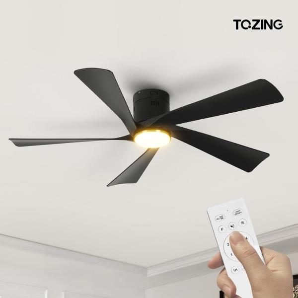 52 in. Smart Indoor Black Low Profile Standard Flush Mount Ceiling Fan with LED Light