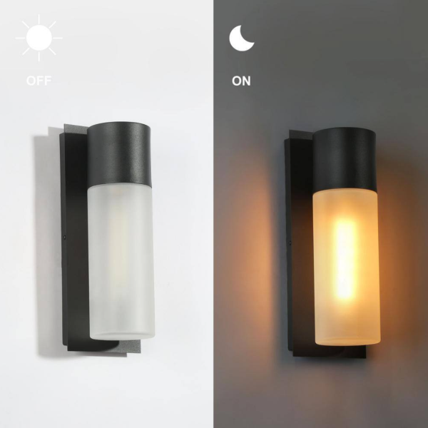 13 in. 1-Light Black Outdoor Wall Lantern Sconce, Mid-Century Modern Outdoor Wall Light with Frosted Glass Shade