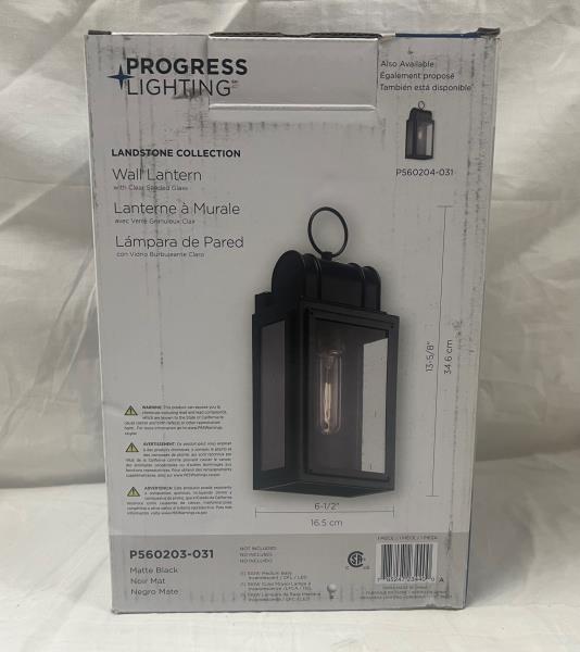 Progress Lighting Landstone 1-Light 13.5 in. Matte Black Outdoor Wall Lantern with Clear Glass