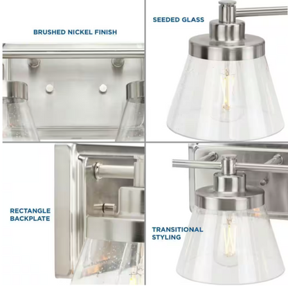 Hinton Collection Three-Light Brushed Nickel Farmhouse Bath Vanity Light