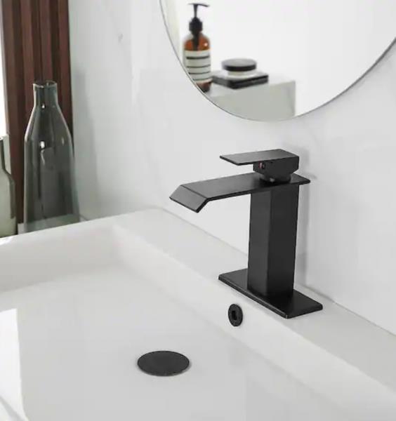 Waterfall Single Hole Single-Handle Low-Arc Bathroom Faucet with Pop-up Drain