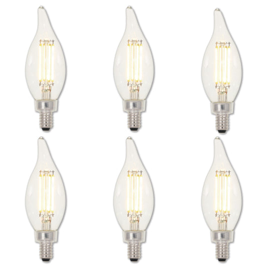 6-PACK Westinghouse Lighting 4.5 Watt (60 Watt Equivalent) Clear CA11 Dimmable Filament LED Light Bulb, Candelabra Base