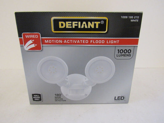 Defiant 180-Degree White Motion Activated Wired Outdoor 2-Head Dusk-to-Dawn LED Security Flood Light 1000 Lumens