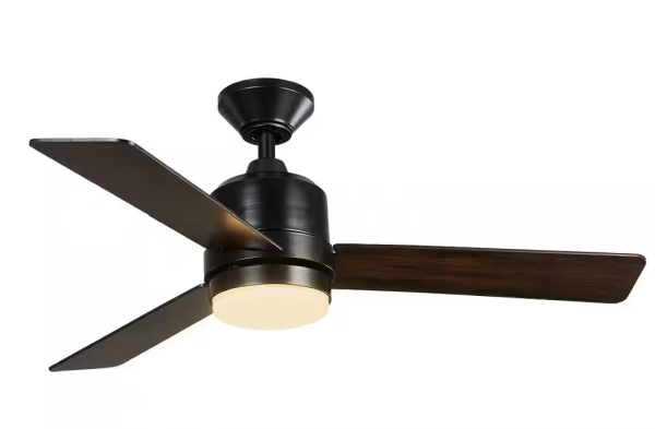 Hampton Bay Castlegate 44 in. Indoor Integrated LED Matte Black Ceiling Fan with 3 Reversible Blades, Light Kit and Remote Control