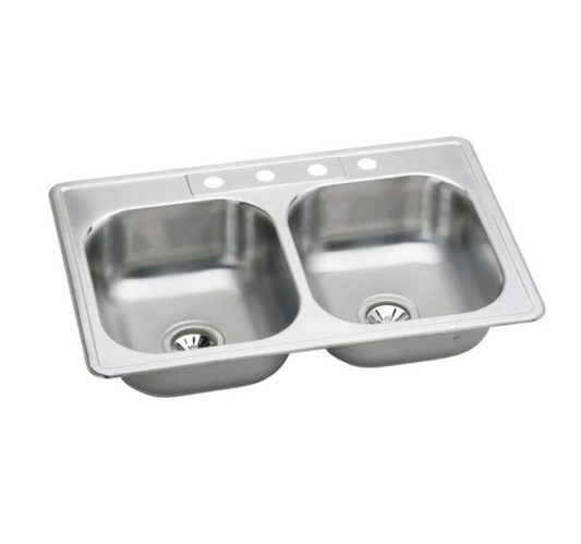 Glacier Bay Drop-in 20-Gauge Stainless Steel 33 in. 4-Hole 50/50 Kit Sink