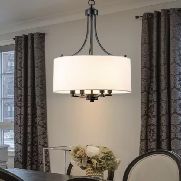 EDISLIVE Fricke 4-Light Black Drum Chandelier with Fabric Shade