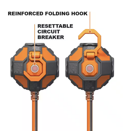 Ridgid Power Ball 8  Extension Cord 3 Outlet 2 USB 14 Gauge 15 Amp 120 Volt