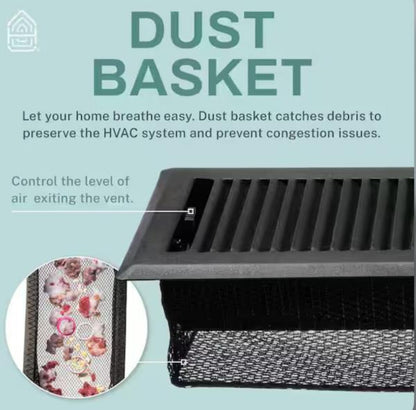 Contemporary 4 in. X 12 in. Decorative Floor Register Vent with Mesh Cover Trap, Matte Black