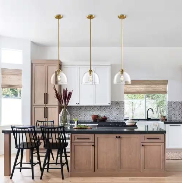 1-Light Gold Shaded Pendant Light with Transparent Glass Shade, Pendant Lighting Fixture for Kitchen Island