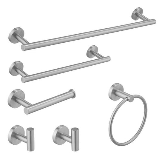 6-Piece Bath Set Towel Ring, Hook & Bar w/ Toilet Paper Holder in Brushed Nickel