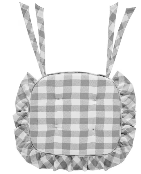 Annie Ash Grey, Soft White Buffalo Check Ruffled Chair Pad