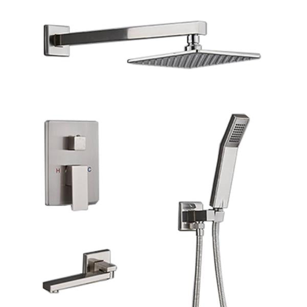 2-Handle 2-Spray Tub and Shower Faucet and Handheld Combo with 8 in. Shower Head in Brushed Nickel (Valve Included)