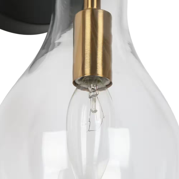 Uolfin 15-in H. Modern Bedroom Teardrop Wall Sconce 1-Light Black and Brass Gold Bathroom Vanity Light with Clear Glass Shade