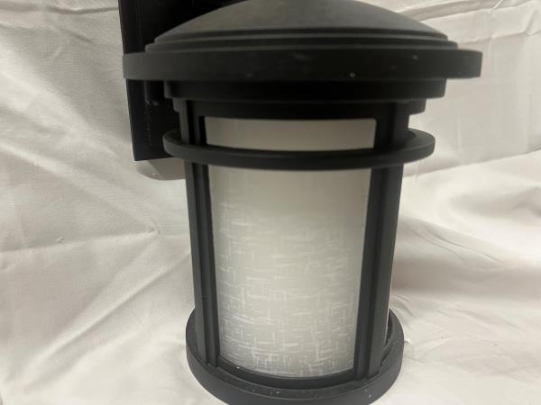 Wish Collection 1-Light Textured Black Etched White Linen Glass Craftsman Outdoor Small Wall Lantern Light