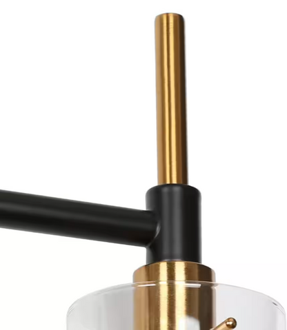 Modern 2-Light Brass Gold Bathroom Vanity Light, Black Vanity Light with Open Cylinder Clear Glass Shades Wall Light