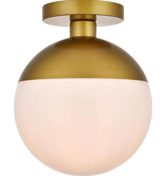 ECLIPSE Flush-Mount Light Fixture Transitional 1-Light Milk Brass Metal Glass