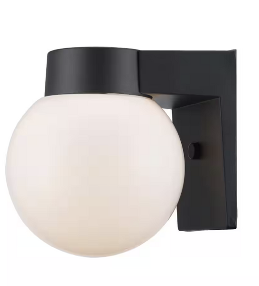 Bel Air Lighting Pershing 1-Light Black Outdoor Wall Light Fixture with Opal Glass Globe Shade