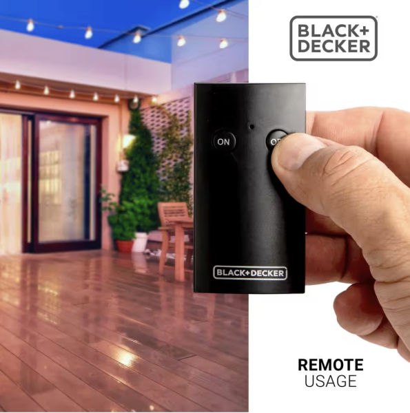 BLACK+DECKER Outdoor Wireless Outlet with Remote 2 Grounded Outlets Photocell Sensor