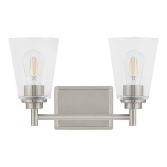 Hampton Bay Wakefield 15 in. 2-Light Brushed Nickel Modern Vanity with Clear Glass Shades