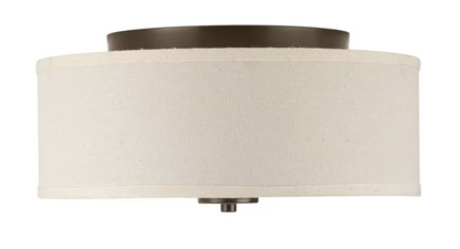 Progress Lighting Inspire Collection 13 in. 2-Light Antique Bronze Kitchen Transitional Ceiling Light Drum Flush Mount