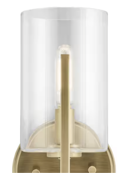 Kichler Nye 1-Light Brushed Natural Brass Indoor Wall Sconce Light with Clear Glass Shade