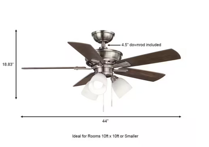 Hampton Bay Vaurgas 44 in. LED Indoor Brushed Nickel Ceiling Fan with Light Kit