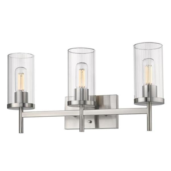 Winslett 3 Light Bath Vanity in Pewter with Ribbed Clear Glass