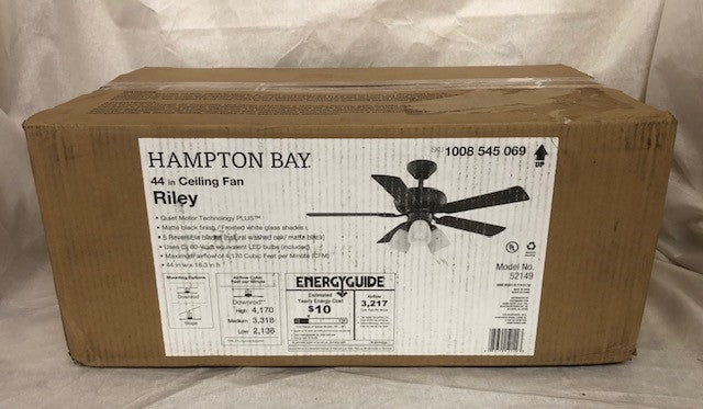 Hampton Bay Riley 44 in. Indoor Matte Black Ceiling Fan with Light & Remote