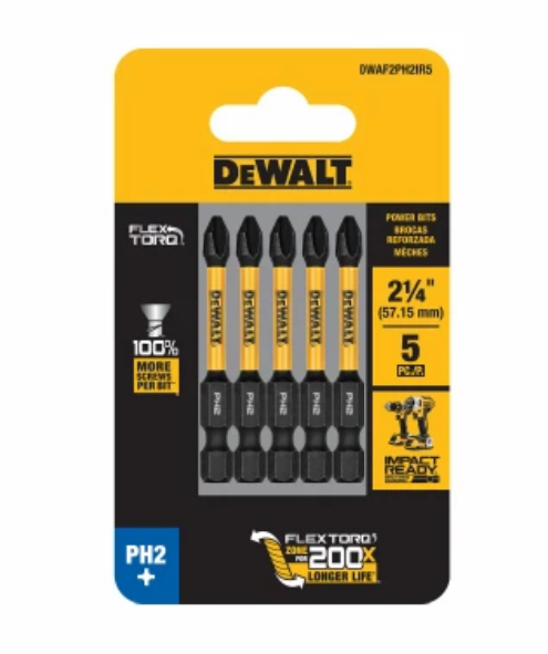 DEWALT Flextorq Ph2 Driver Bits, Impact Ready, 2.25 In., 5-pk.