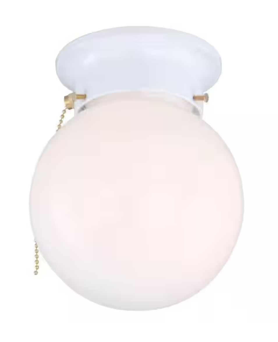 Hampton Bay 6 in. 1-Light White Globe LT Flush Mount with Pull Switch