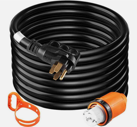 VEVOR 50 Ft. 50 Amp 250-Volt 12,000-Watt Black Cable Generator Power Cord ETL Listed Extension Cord