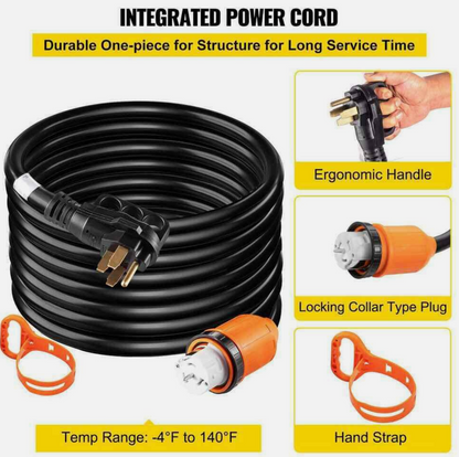 VEVOR 50 Ft. 50 Amp 250-Volt 12,000-Watt Black Cable Generator Power Cord ETL Listed Extension Cord