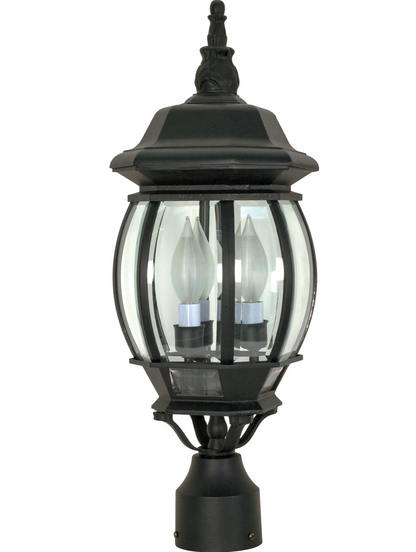 Central Park 3 Light Textured Black with Clear Beveled Panels Post Lantern