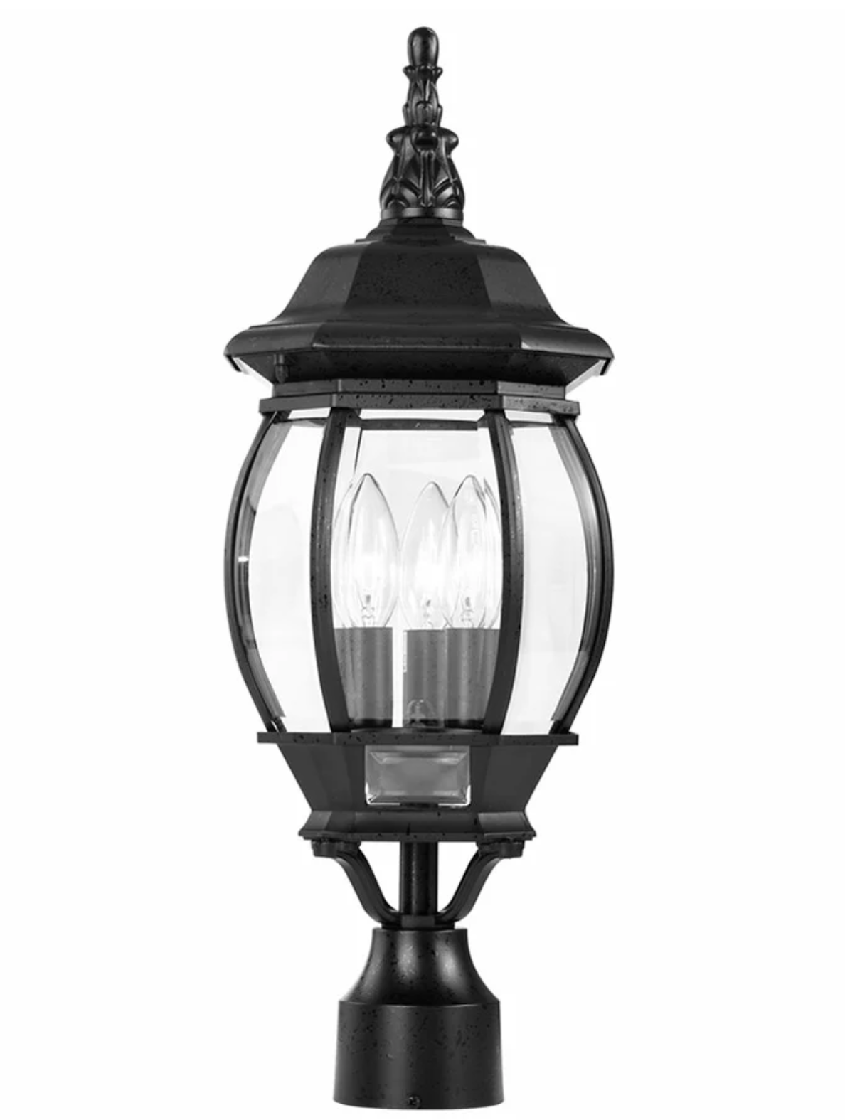 Central Park 3 Light Textured Black with Clear Beveled Panels Post Lantern