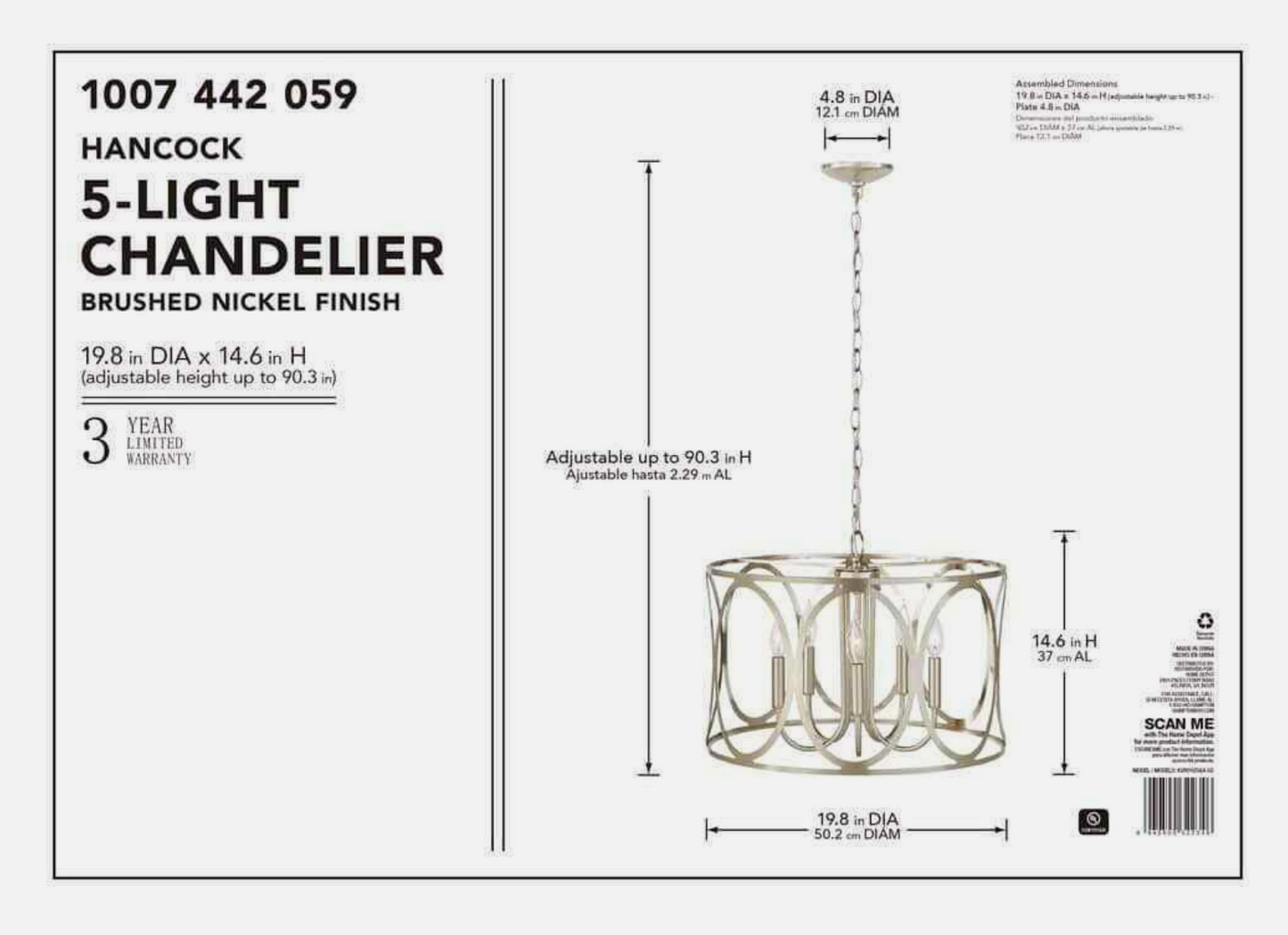 Hampton Bay KVR 19-7/8 in. 5-Light Brushed Nickel Finish Chandelier