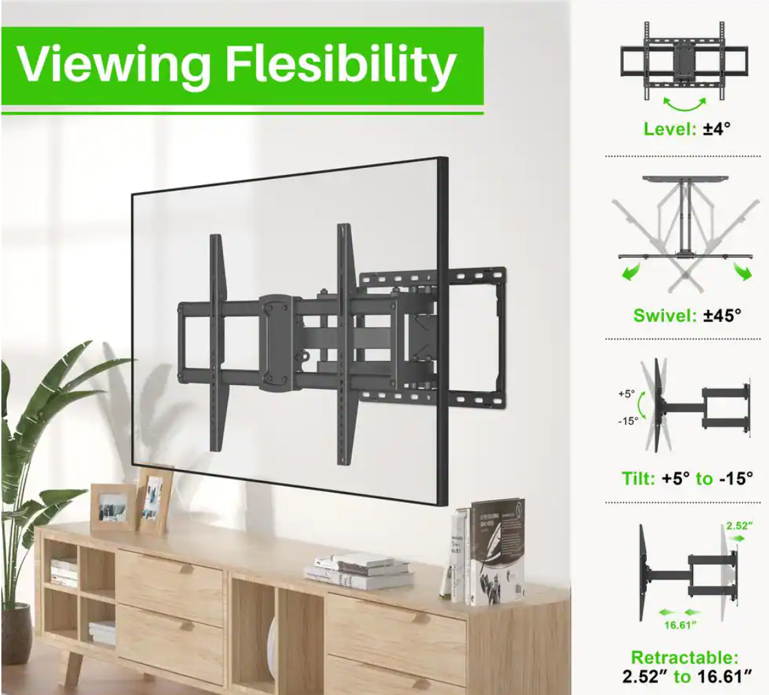 Commercial Electric Full Motion Wall Mount for 32 in. to 90 in. TVs, Black