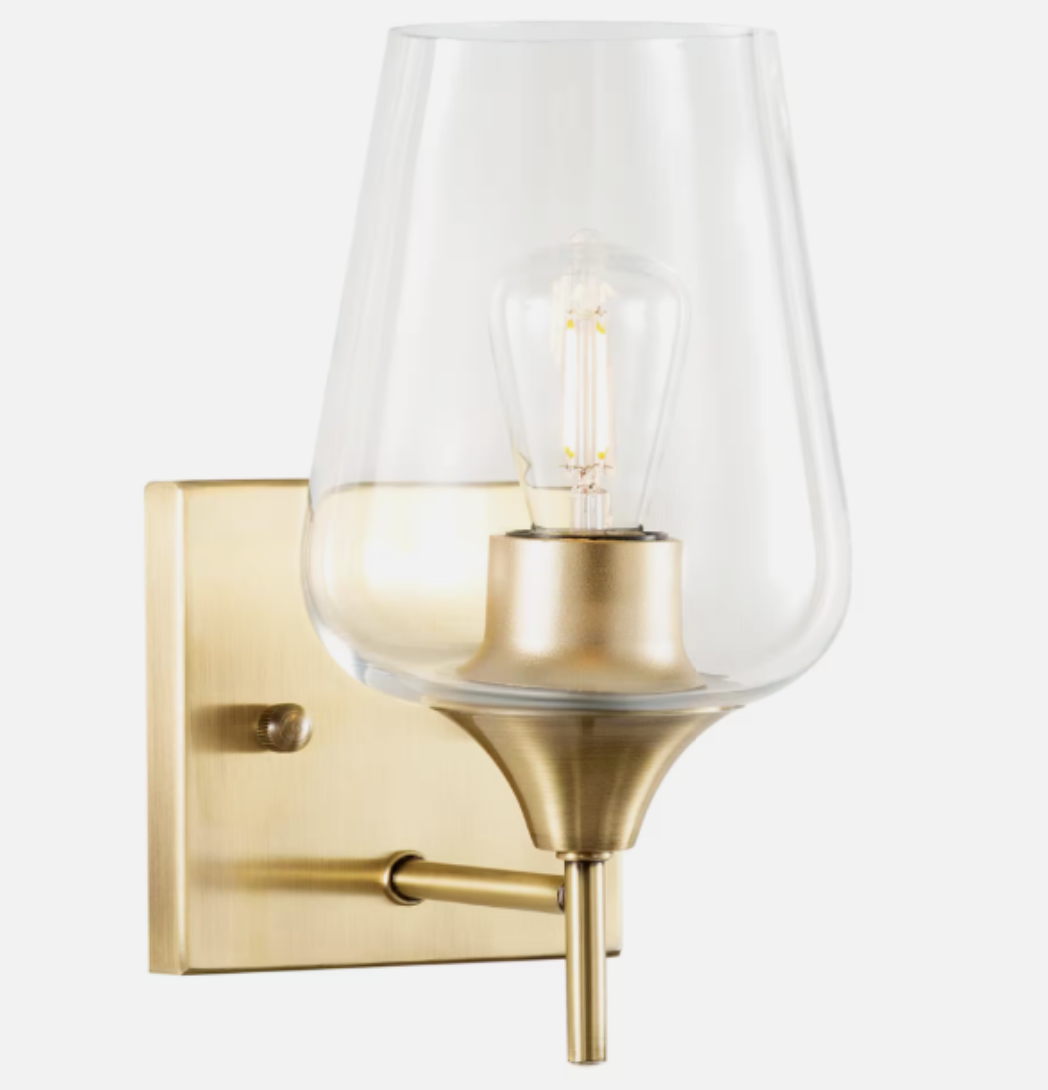 Merra 1-Light Antique Brass Wall Sconce Vanity Light with Glass Shade