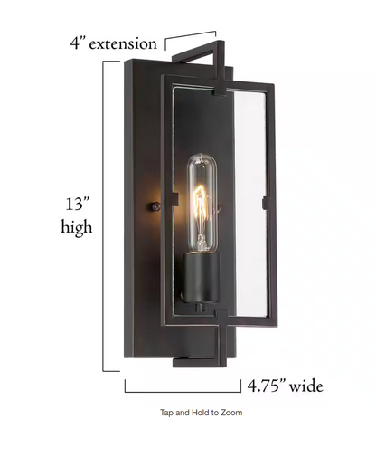 Home Decorators Collection Kenton 4.75 in. 1-Light Matte Black Industrial Wall Sconce with Cage Frame Detail