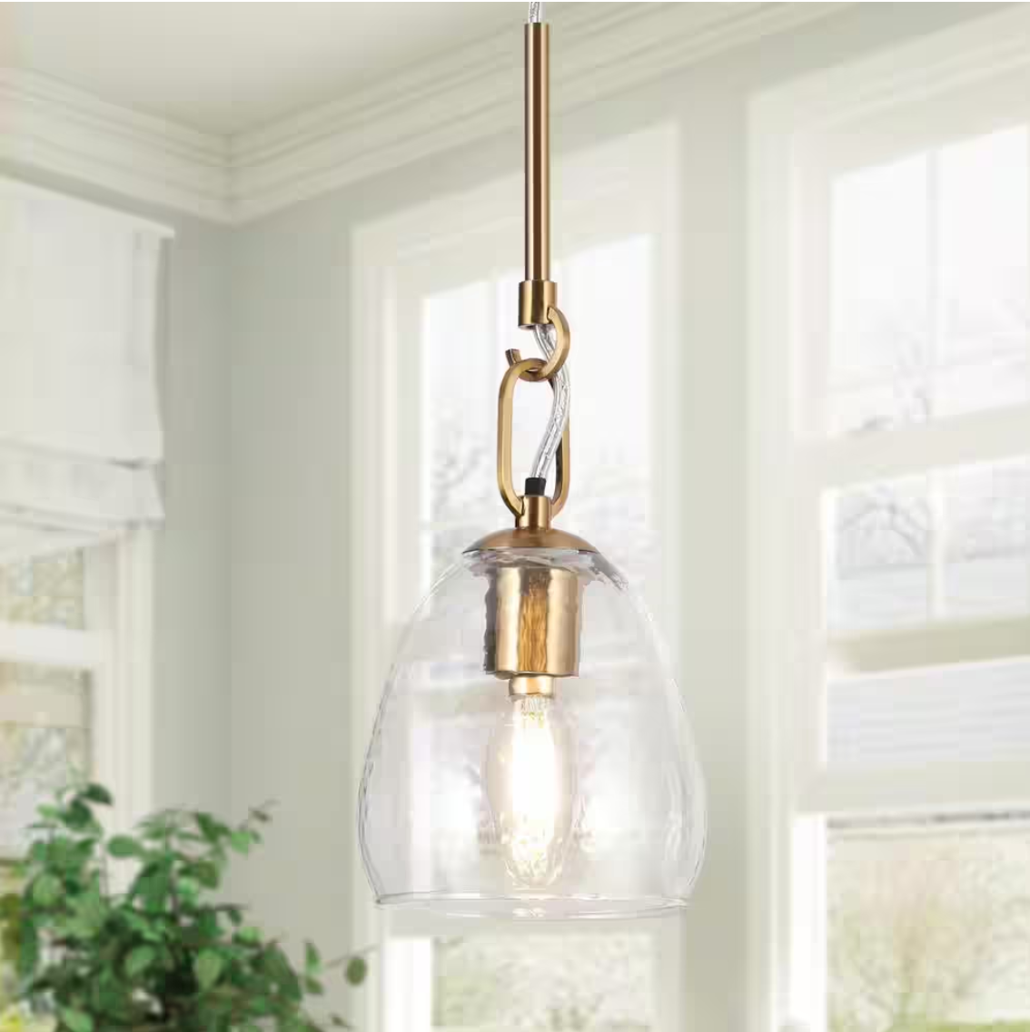 LNC Modern 1-Light Plated Brass Shaded Pendant Light with Glass Shade