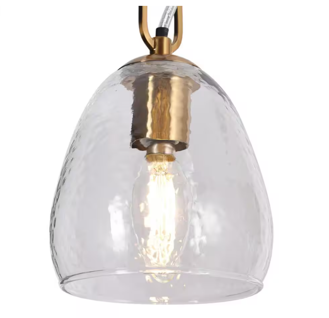 LNC Modern 1-Light Plated Brass Shaded Pendant Light with Glass Shade