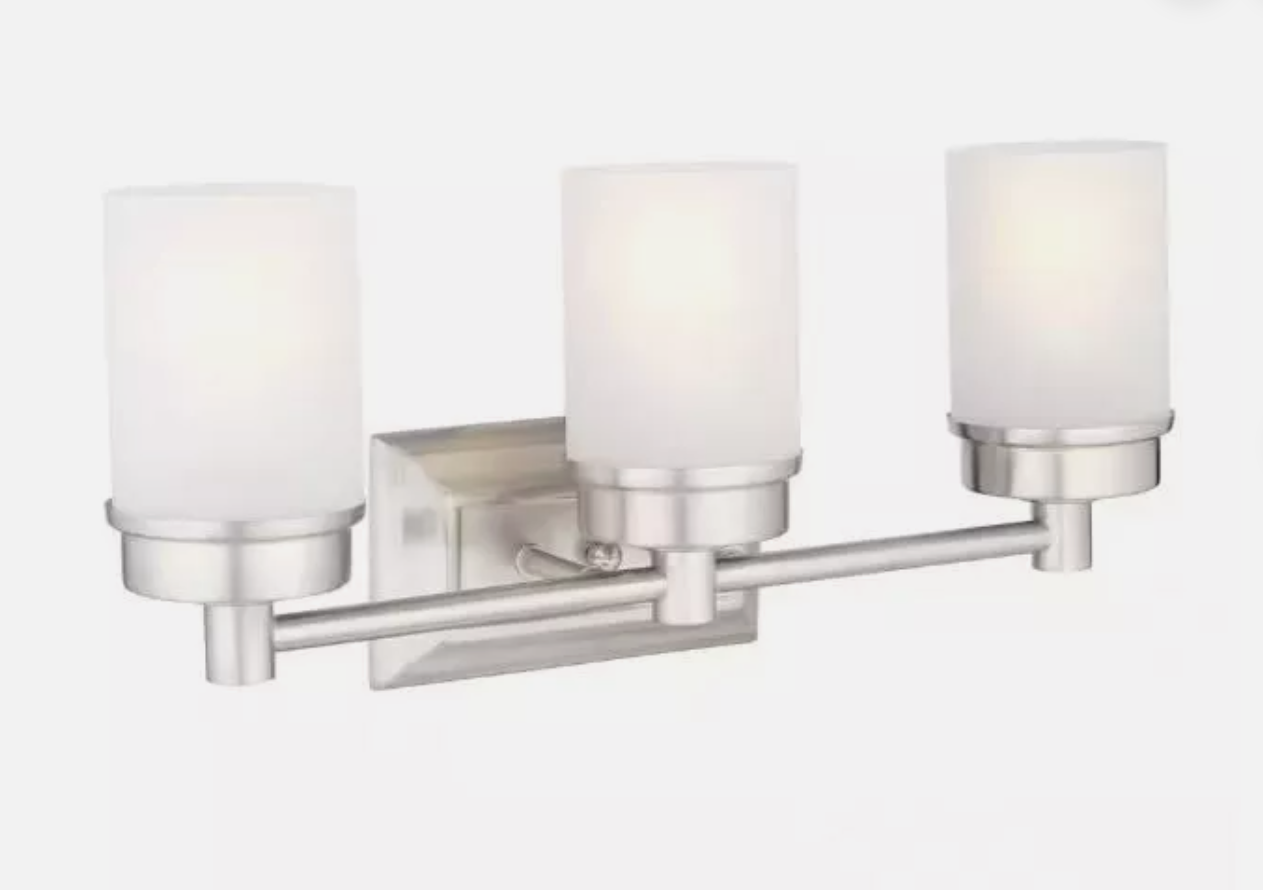 Hampton Bay Cade 20.25 in. 3-Light Brushed Nickel Bathroom Vanity Light Fixture with Frosted Glass Shades