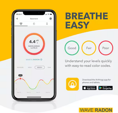 Airthings Wave Radon Battery Operated Smart Radon Detector