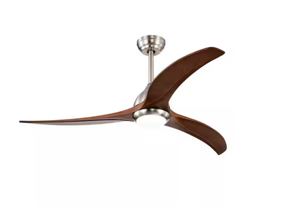 bessten 52 in. Brushed Nickel Indoor Outdoor Ceiling Fan with Reversible Red Walnut Blades, LED Light and Remote, Downrod Mount