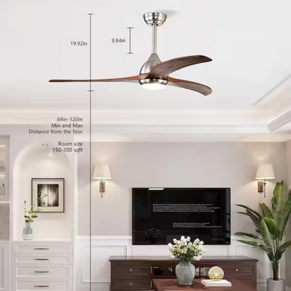 bessten 52 in. Brushed Nickel Indoor Outdoor Ceiling Fan with Reversible Red Walnut Blades, LED Light and Remote, Downrod Mount