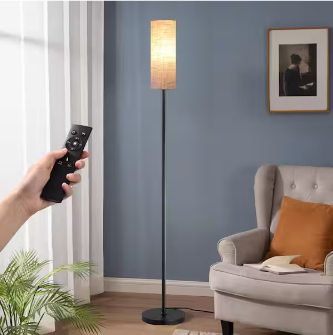 DEWENWILS 65 in. Modern Black Dimmable Floor Lamp for Living Room with Fabric Rectangular Shade