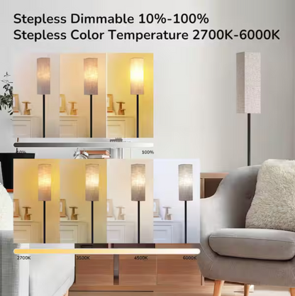 DEWENWILS 65 in. Modern Black Dimmable Floor Lamp for Living Room with Fabric Rectangular Shade