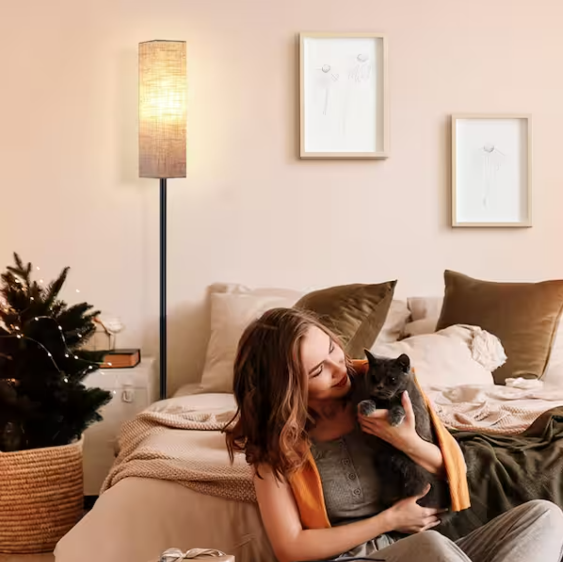 DEWENWILS 65 in. Modern Black Dimmable Floor Lamp for Living Room with Fabric Rectangular Shade