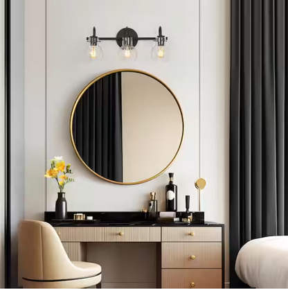 LNC Modern 22 in. 3-Light Black Bathroom Vanity Light with Clear Glass Globe Shades Classic Wall Sconce for Damp Location