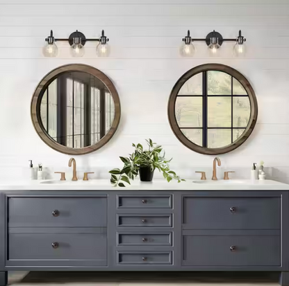 LNC Modern 22 in. 3-Light Black Bathroom Vanity Light with Clear Glass Globe Shades Classic Wall Sconce for Damp Location
